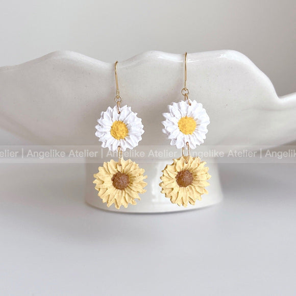 White & Yellow Daisy Earring