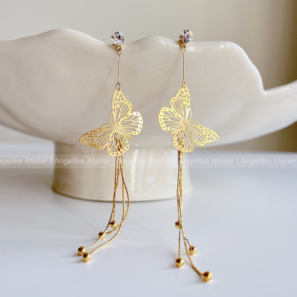 Butterfly Halo Tassel Long Earring